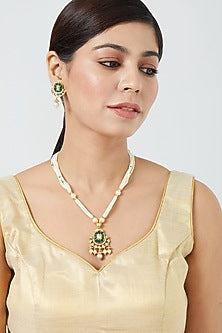 Gold Finish Pearl Long Necklace Set