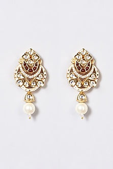 Gold Finish Pachi Kundan Polki & Pearl Long Necklace Set