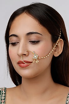 Gold Finish Kundan Polki & Pearl Nath