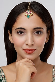 Gold Finish Kundan Polki & Pearl Maang Tikka