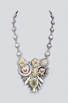 Oxidized Finish Kundan Polki & Synthetic Stone Long Necklace