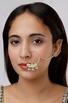 Gold Finish Kundan Polki & Pearl Nath