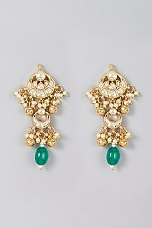 Gold Finish Pearl & Kundan Polki Dangler Earrings