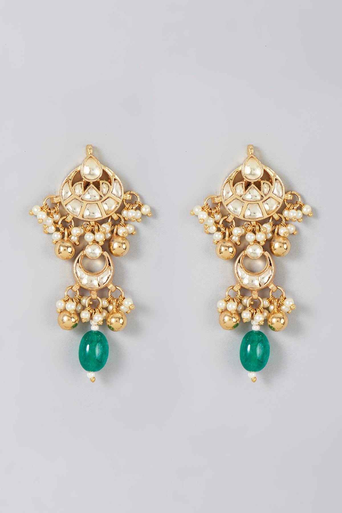 Gold Finish Pearl & Kundan Polki Dangler Earrings