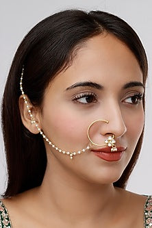 Gold Finish Kundan Polki & Pearl Nath