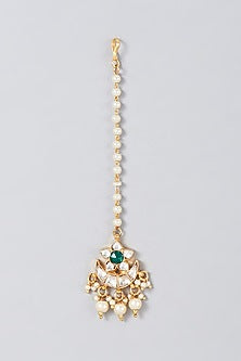 Gold Finish Pearl & Kundan Polki Maang Tikka