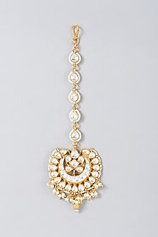 Gold Finish Pearl & Kundan Polki Maang Tikka