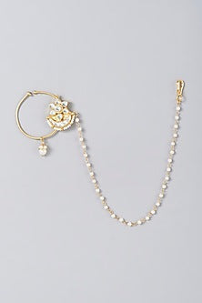 Gold Finish Pearl & Kundan Polki Nath