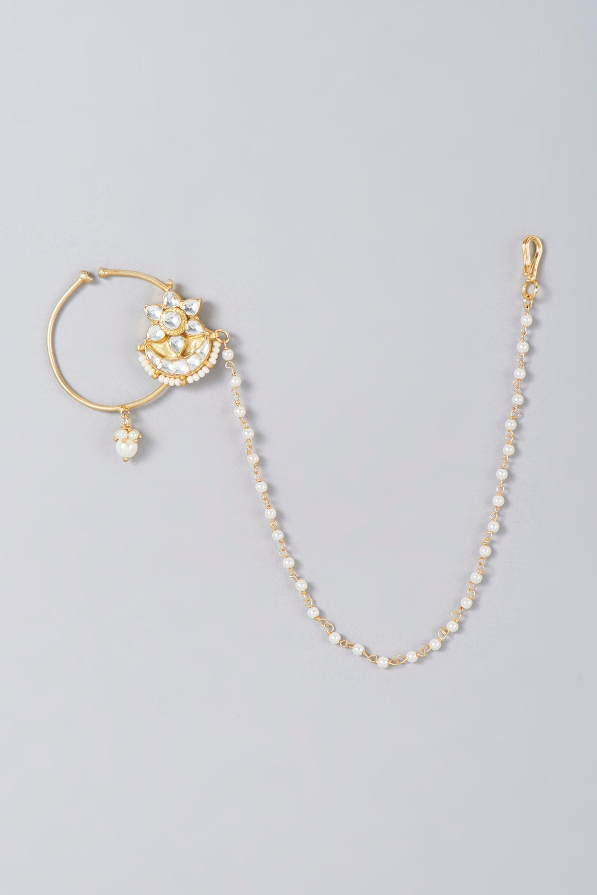 Gold Finish Pearl & Kundan Polki Nath