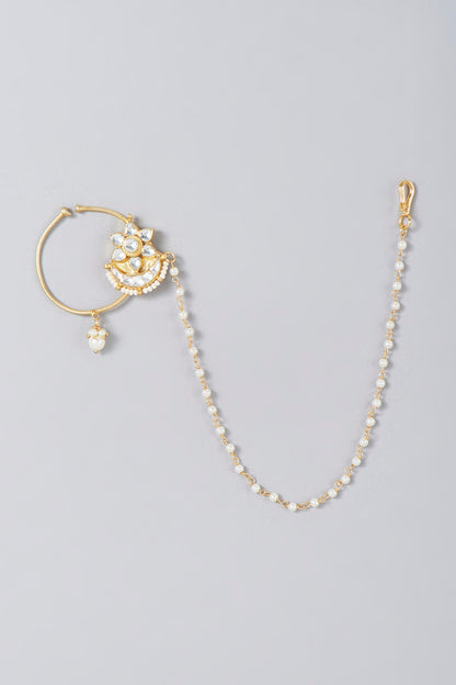 Gold Finish Pearl & Kundan Polki Nath