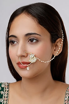 Gold Finish Pearl & Kundan Polki Nath