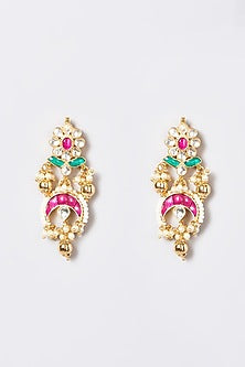Gold Finish Kundan Polki & Pearl Long Necklace Set