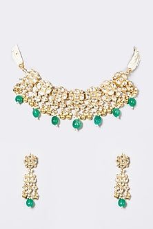 Gold Finish Kundan Polki & Pearl Choker Necklace Set