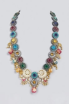 Oxidized Finish Kundan Polki & Synthetic Stone Long Necklace