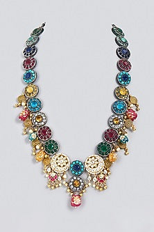 Oxidized Finish Kundan Polki & Synthetic Stone Long Necklace