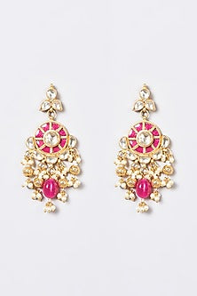 Gold Finish Pachi Kundan Polki & Pearl Long Necklace Set