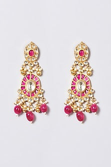 Gold Finish Pachi Kundan Polki & Pink Beaded Choker Necklace Set