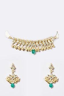 Gold Finish Pachi Kundan Polki & Pearl Choker Necklace Set