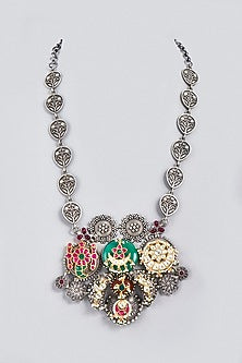 Oxidized Finish Kundan Polki & Synthetic Stone Long Necklace