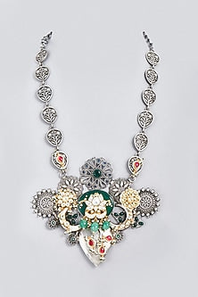 Oxidized Finish Kundan Polki & Synthetic Stone Long Necklace