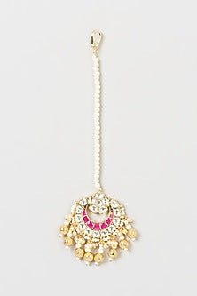 Gold Finish Kundan Polki & Pearl Maang Tikka