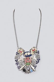 Oxidized Finish Kundan Polki & Synthetic Stone Long Necklace