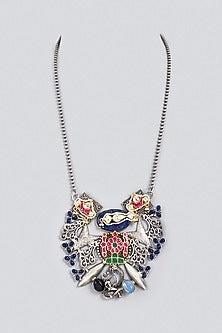 Oxidized Finish Kundan Polki & Synthetic Stone Long Necklace