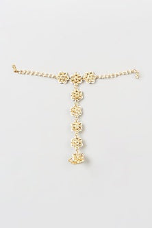 Gold Finish Kundan Polki Hathphool (Set Of 2)