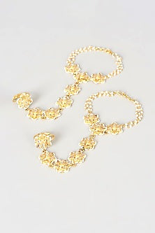 Gold Finish Kundan Polki Hathphool (Set Of 2)