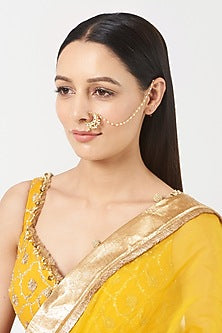Gold Finish Kundan Polki Nose Ring