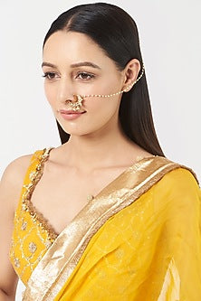 Gold Finish Pachi Kundan Polki Nose Ring