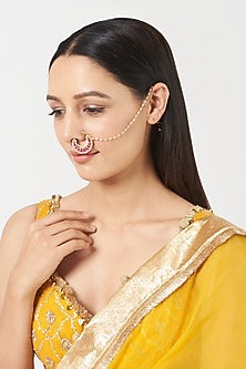 Gold Finish Pachi Kundan Polki Nose Ring