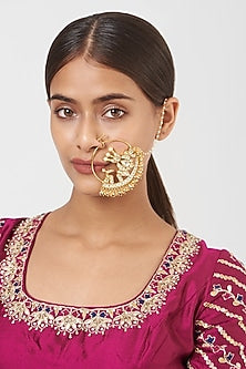 Gold Finish Pachi Kundan Polki Nose Ring