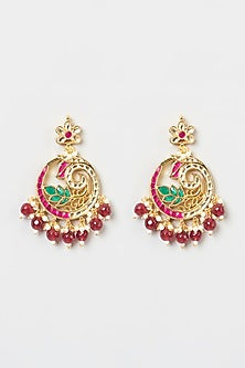 Gold Finish Pachi Kundan Polki Chandbali Earrings