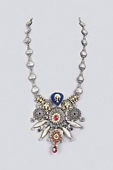 Oxidized Finish Kundan Polki & Synthetic Stone Long Necklace