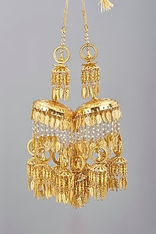 Gold Finish Pearl Kaleeras (Set of 2)