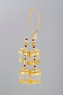 Gold Finish Pearl & Red Beaded Kaleeras (Set of 2)