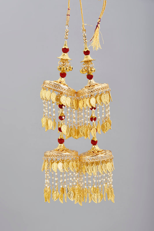 Gold Finish Pearl & Red Beaded Kaleeras (Set of 2)