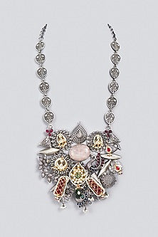 Oxidized Finish Kundan Polki & Synthetic Stone Long Necklace