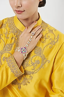 Gold Finish Multi-Colored Stone & Kundan Polki Hathphool