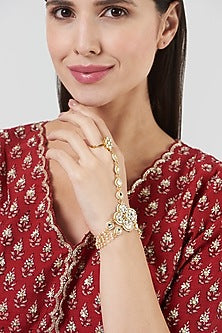 Gold Finish Kundan Polki Hathphool