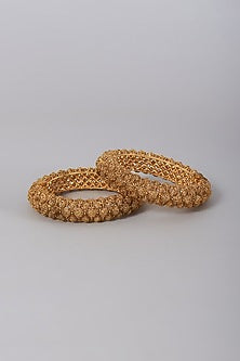 Gold Finish Carved Bangles (Set of 2)