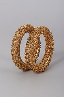 Gold Finish Carved Bangles (Set of 2)