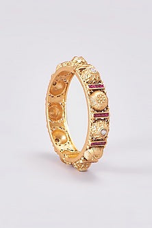 Gold Finish Kundan Polki Temple Bangles (Set Of 2)
