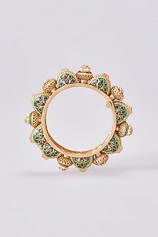 Gold Finish Kundan Polki Temple Bangles (Set Of 2)