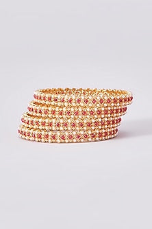 Gold Finish Kundan Polki Temple Bangles (Set Of 4)