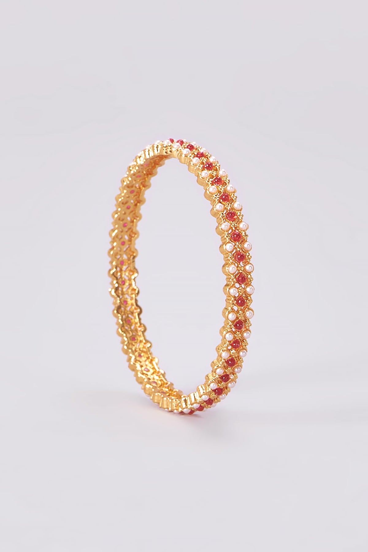 Gold Finish Kundan Polki Temple Bangles (Set Of 4)