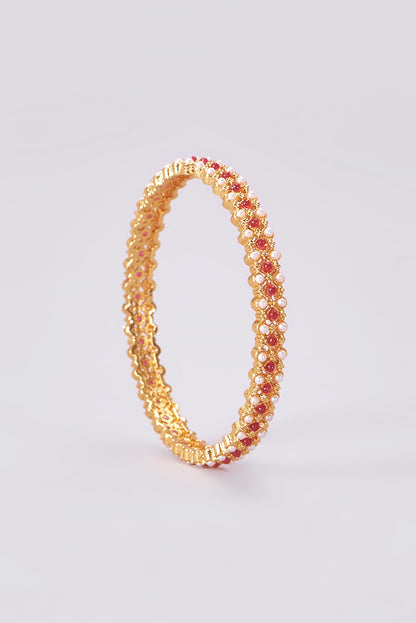 Gold Finish Kundan Polki Temple Bangles (Set Of 4)