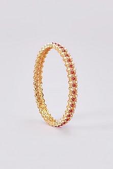 Gold Finish Kundan Polki Temple Bangles (Set Of 4)