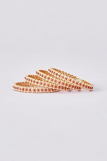 Gold Finish Kundan Polki Temple Bangles (Set Of 4)